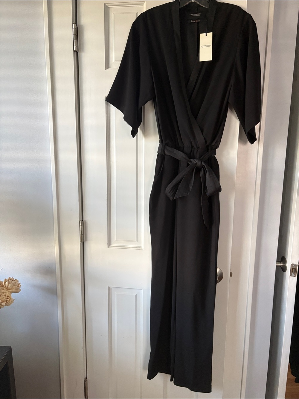 Scotch & Soda Black One-Shoulder Wrap Jumpsuit